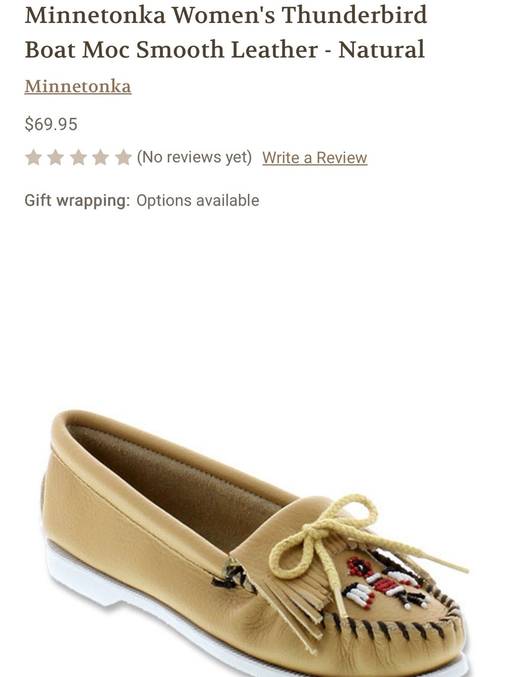 Minnetonka Thunderbird Leather Beaded Moccasins Size 8 NEW